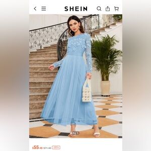 SHEIN Belle Embroidered Appliques & Mesh Contrast Dress NWT